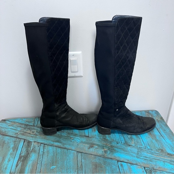 Stuart Weitzman Black Quilted Suede Boots Size 9 - Picture 8 of 15